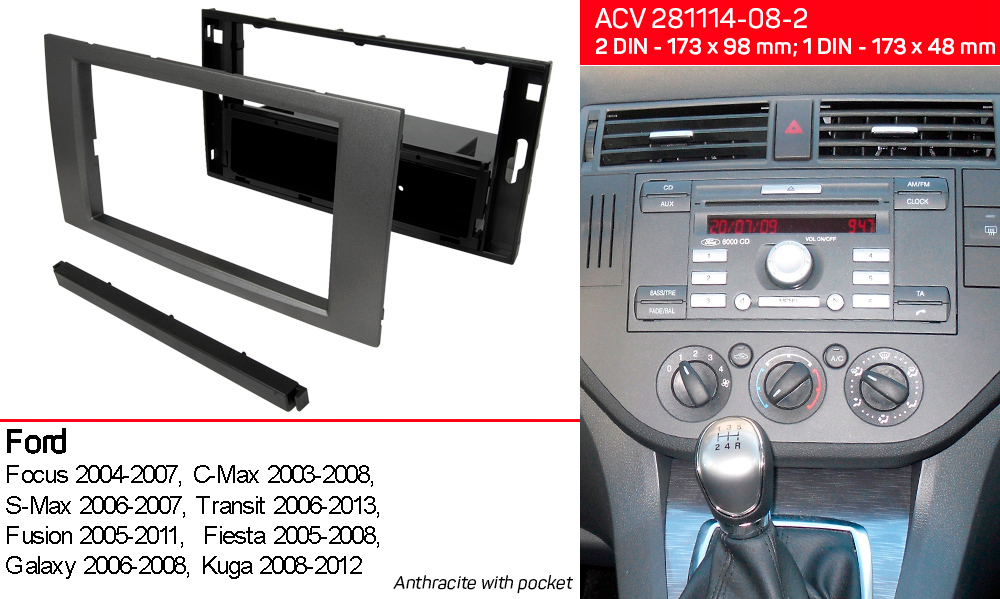 Переходная рамка Ford Transit, Focus, C-Max, S-Max, Fusion, Fiesta, Galaxy, Kuga ACV 281114-08-2