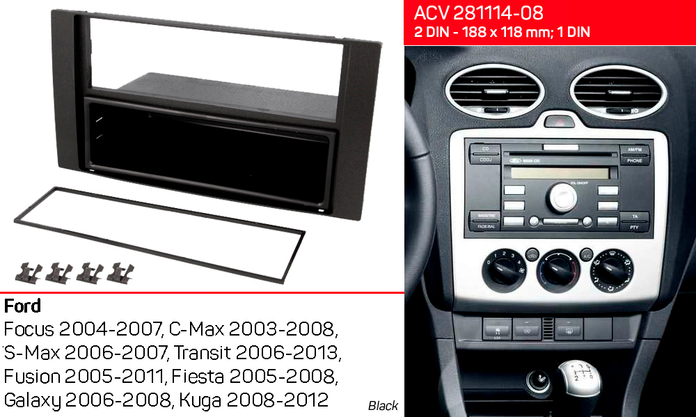 Перехідна рамка Ford Focus, Transit, C-Max, S-Max, Fusion, Fiesta, Galaxy, Kuga ACV 281114-08