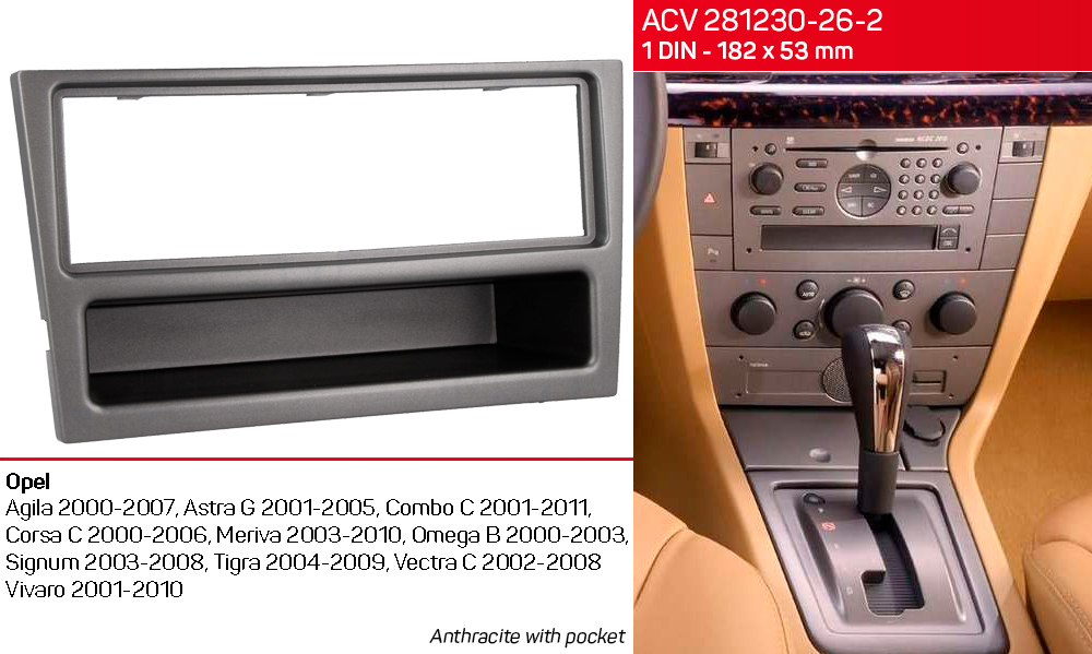 Переходная рамка Opel Agila, Combo, Corsa, Meriva, Omega, Signum, Tigra, Vectra, Vivaro ACV 281230-26-2