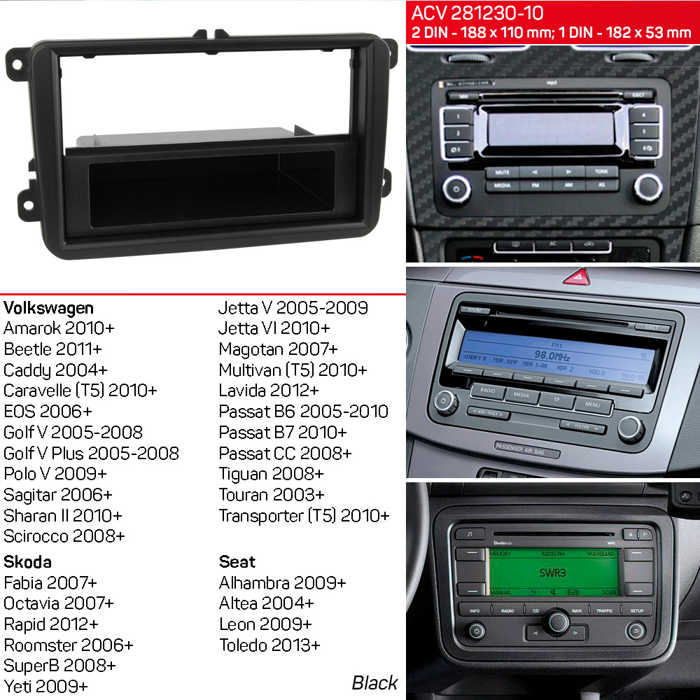 Перехідна рамка Volkswagen Caddy, Golf, Jetta, Passat, Polo, Tiguan, Touran ACV 281320-10