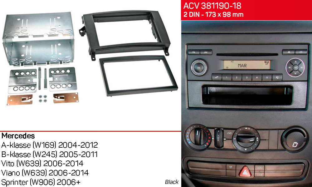Перехідна рамка Mercedes Vito, Viano, Sprinter, W639, W169, W245 ACV 381190-18
