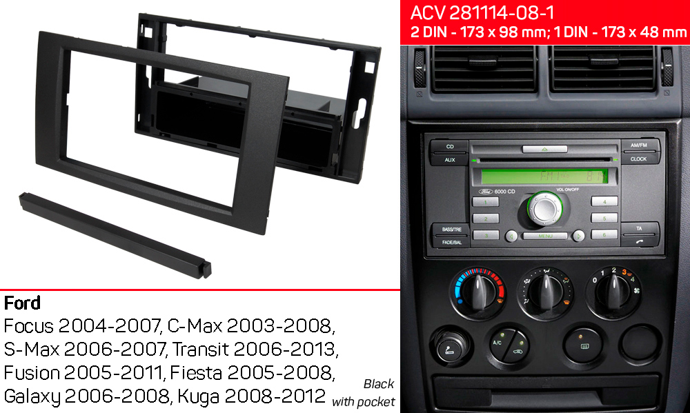 Переходная рамка Ford Transit, Focus, C-Max, S-Max, Fusion, Fiesta, Galaxy, Kuga ACV 281114-08-1