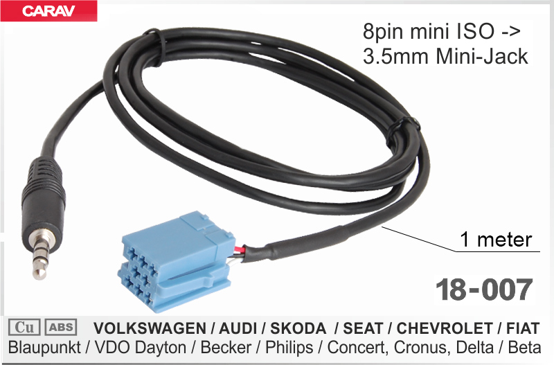AUX кабель адаптер Volkswagen, Audi, Skoda, Seat, Chevrolet, Fiat Carav 18-007