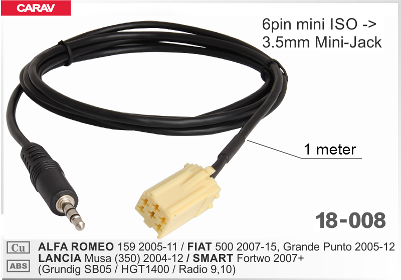AUX кабель адаптер Alfa Romeo, Fiat, Lancia, Smart Carav 18-008