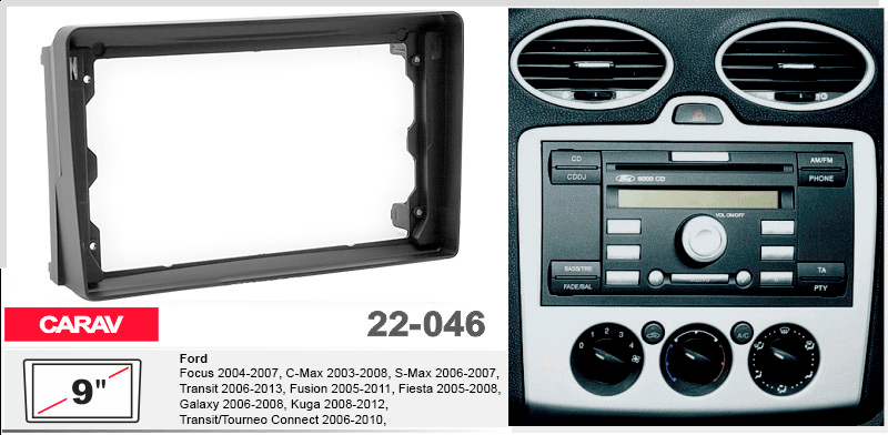 Перехідна рамка Ford C-Max, Fiesta, Focus, Fusion, Galaxy, Kuga, S-Max, Tourneo, Transit Carav 22-046