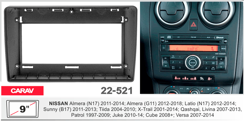 Перехідна рамка Nissan Almera, Tiida, X-trail, Qashqai, Patrol, Juke, Cube Carav 22-521