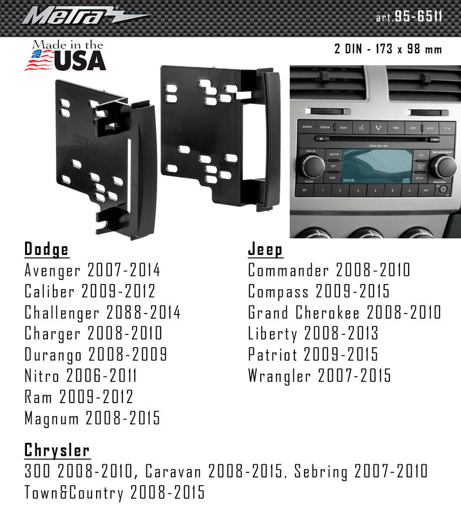 Перехідна рамка Dodge Avenger, Caliber, Challenger, Durango, Nitro, RAM Metra 95-6511