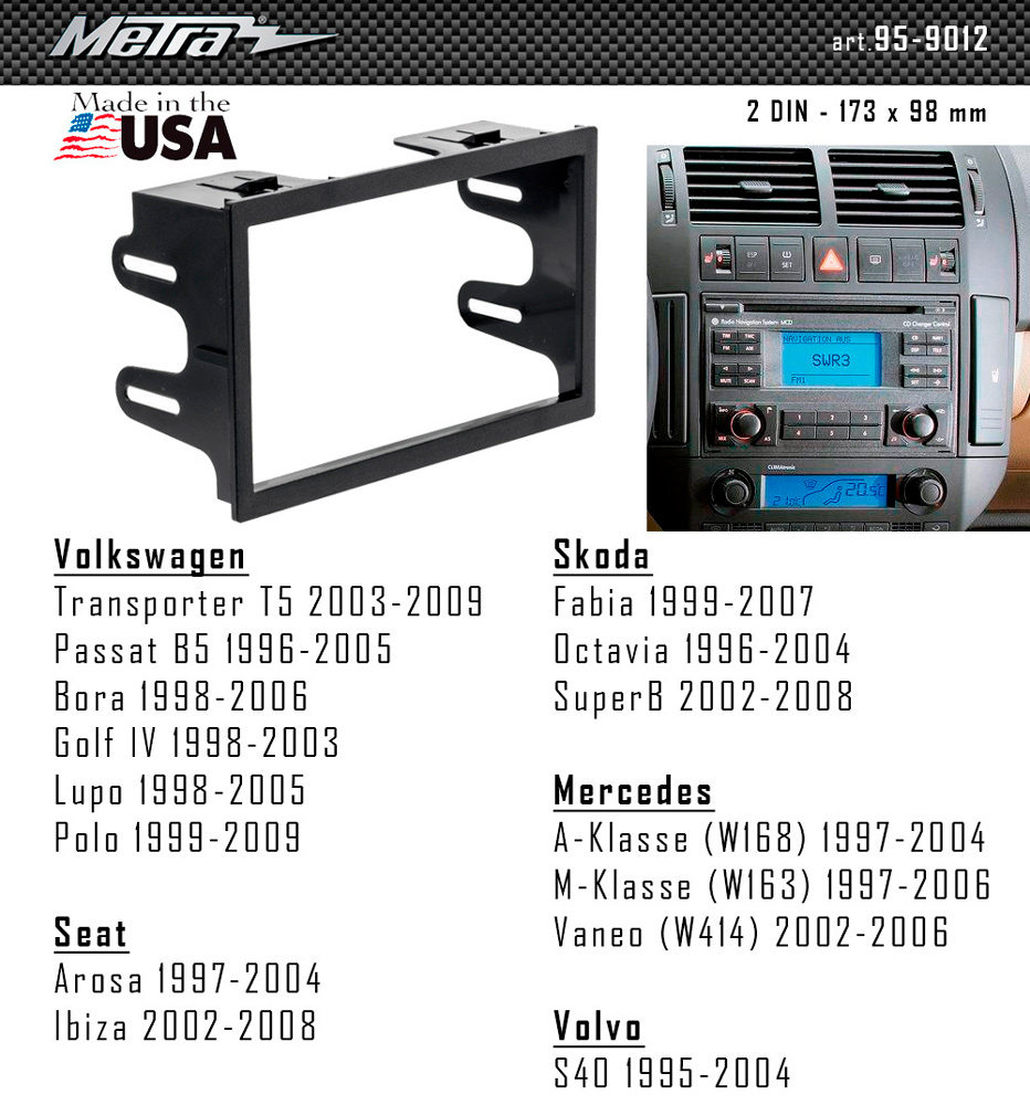 Переходная рамка Skoda Fabia, Octavia, SuperB Metra 95-9012