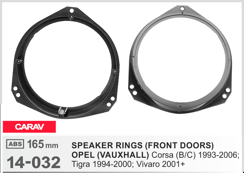 Проставки под динамики 165 мм / 6.5" Carav 14-032 для автомобилей Opel Corsa, Vivaro, Tigra