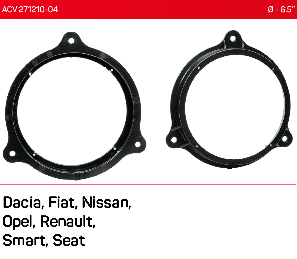Проставки под динамики 165 мм / 6.5" ACV 271210-04 для автомобилей Dacia, Fiat, Nissan, Opel, Renault, Smart, Seat