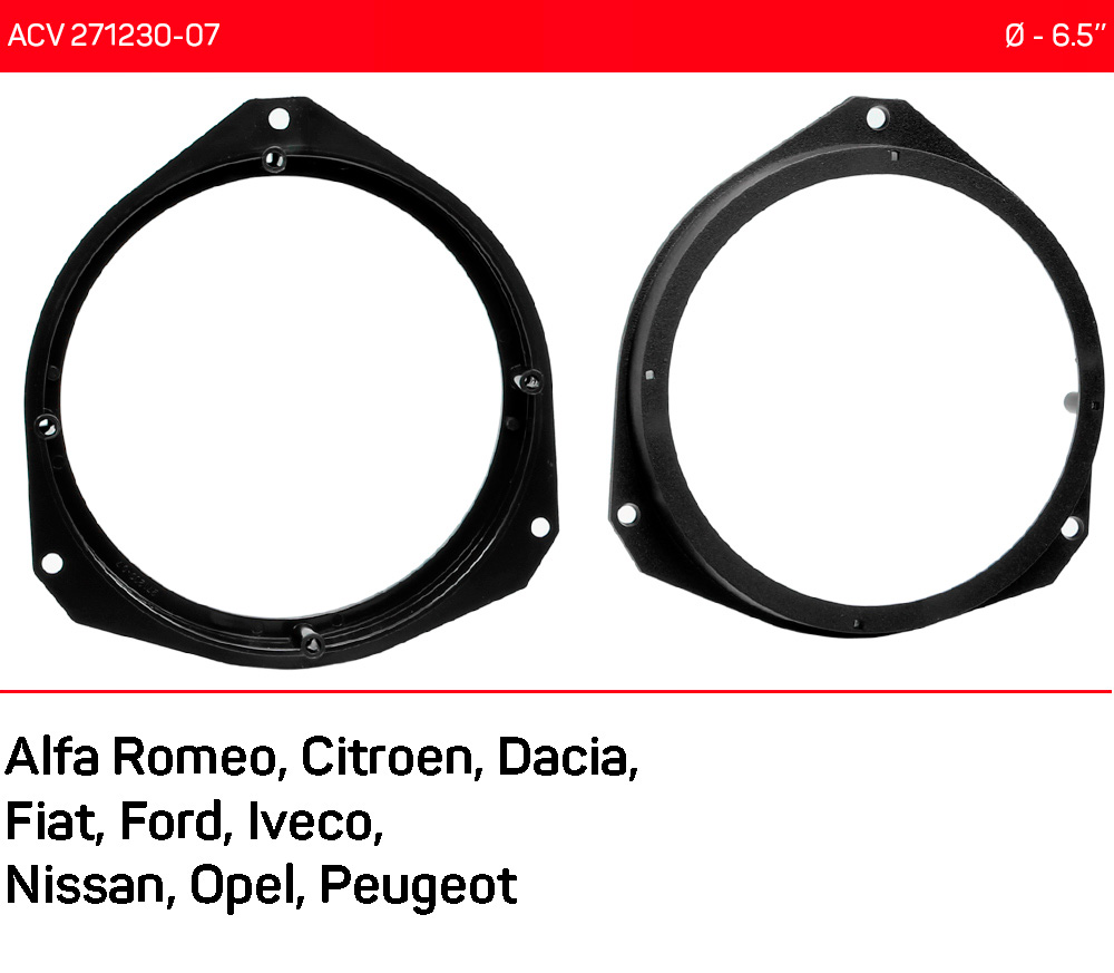 Проставки под динамики 165 мм / 6.5" ACV 271230-07 для автомобилей Alfa Romeo, Dacia, Fiat, Nissan, Opel
