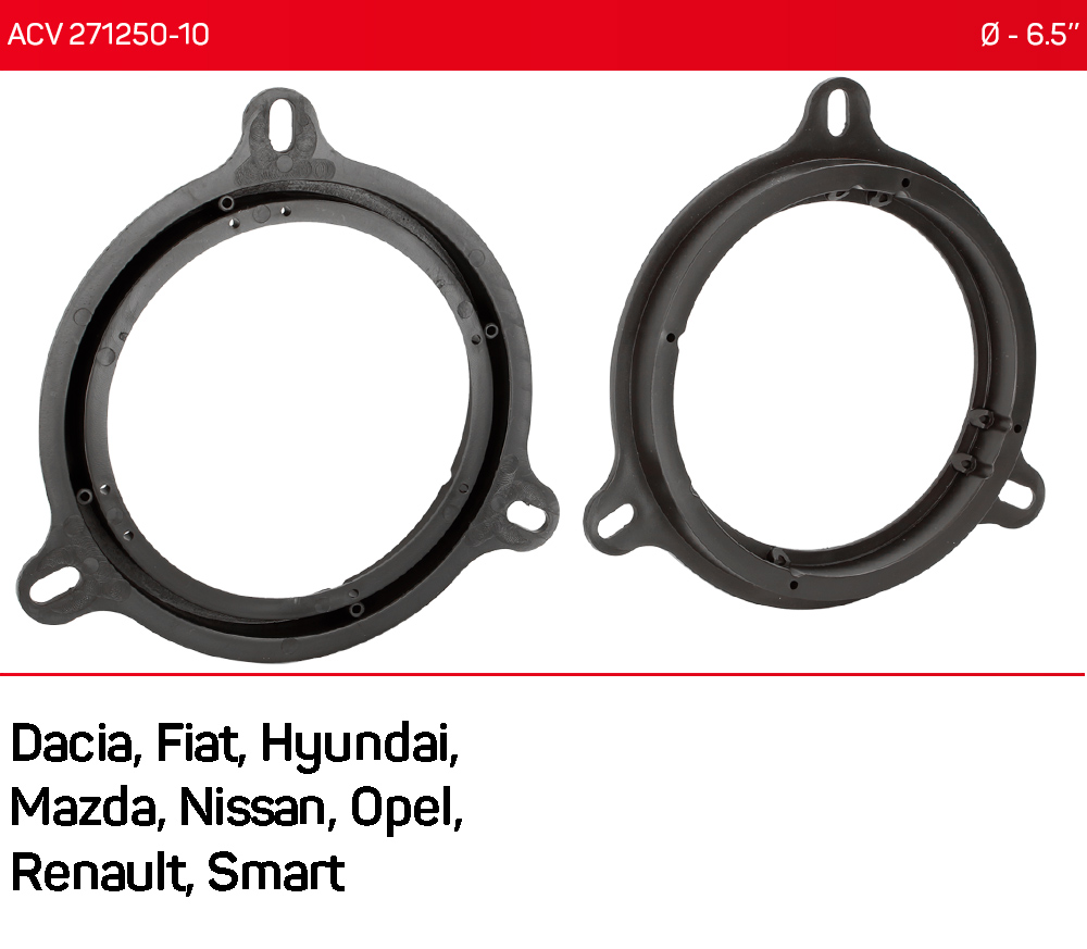 Проставки под динамики 165 мм / 6.5" ACV 271250-10 для автомобилей Dacia, Fiat, Hyundai, Mazda, Nissan, Opel, Renault, Smart