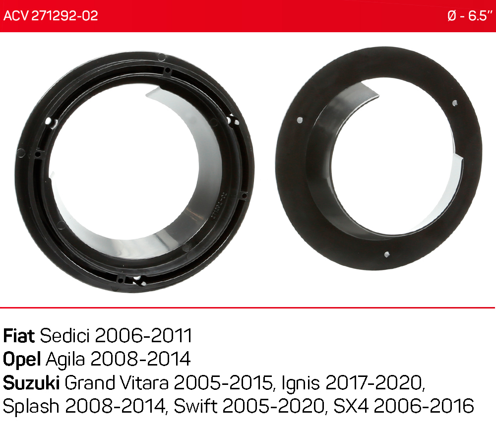 Проставки под динамики 165 мм / 6.5" ACV 271292-02 для автомобилей Suzuki, Fiat, Opel