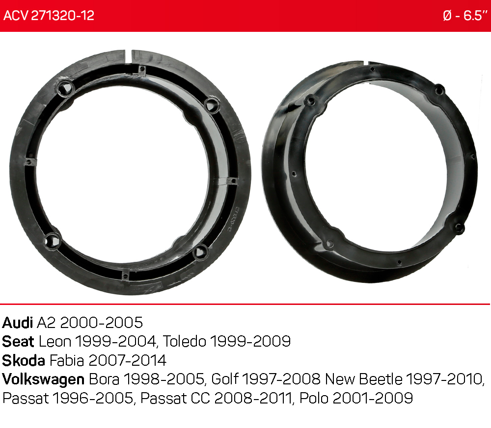 Проставки под динамики 165 мм / 6.5" ACV 271320-12 для автомобилей Audi, Skoda, Seat, Volkswagen