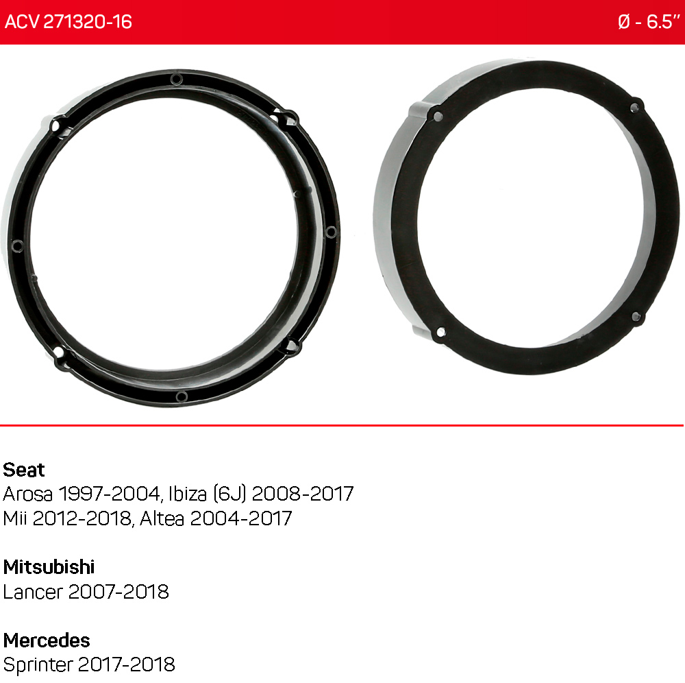 Проставки под динамики 165 мм / 6.5" ACV 271320-16 для автомобилей Seat, Mitsubishi, Mercedes