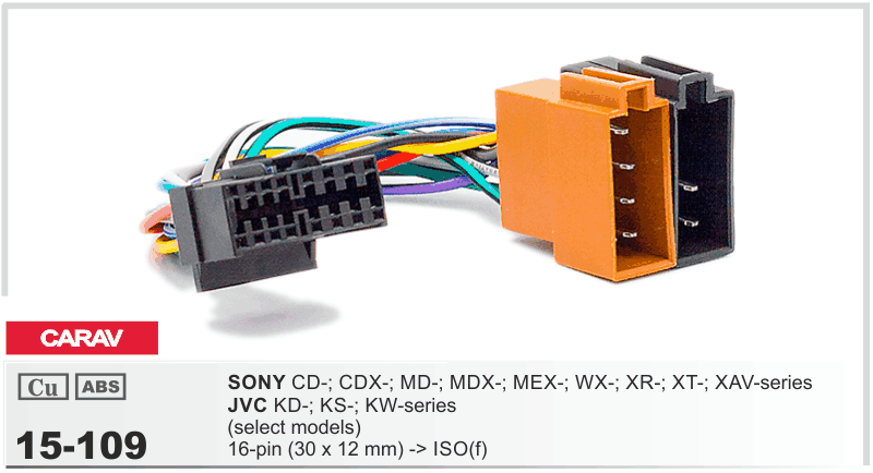 Разъем для магнитолы Sony, JVC Carav 15-109